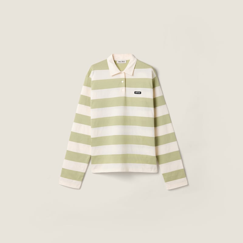 條紋平紋針織 Polo 衫